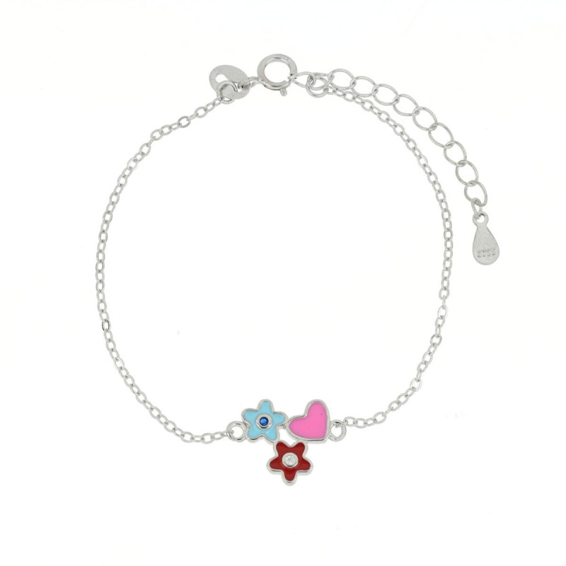 BRACCIALE CM 14+3 BABY IN ARGENTO 925 CUORE E FIORI MM 8