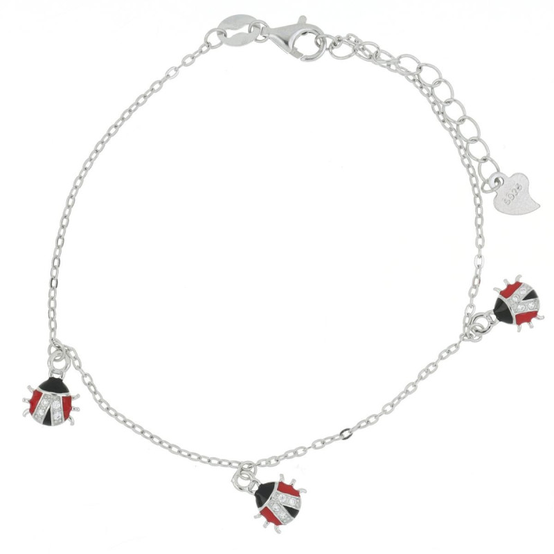 BRACCIALE CM 17+3 PORTAFORTUNA COCCINELLA MM 10 IN ARGENTO 925