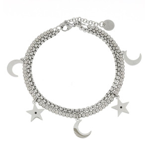 BRACCIALE "IDEAL" DOPPIO FILO CON STELLE LUNA CM 18+3 ACCIAIO