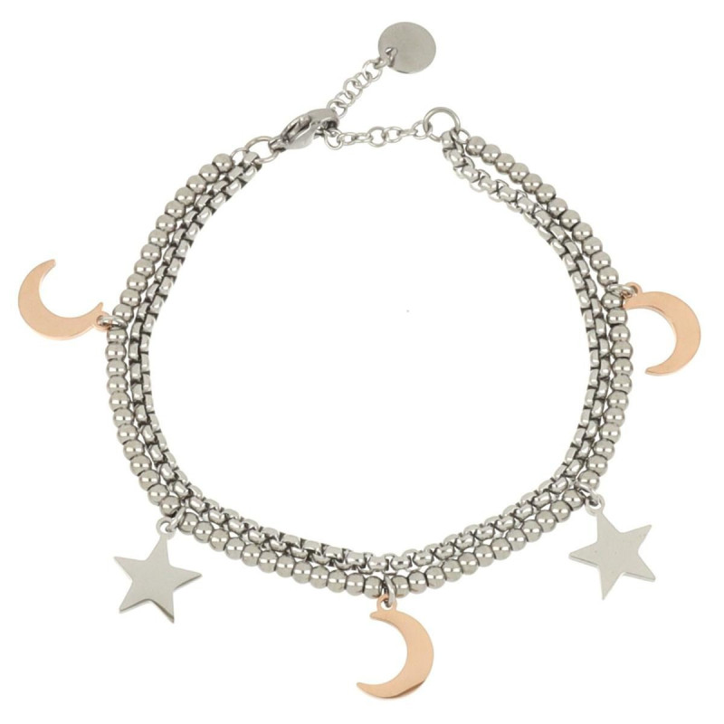 BRACCIALE "IDEAL" IN ACCIAIO DOPPIO FILO STELLE LUNA