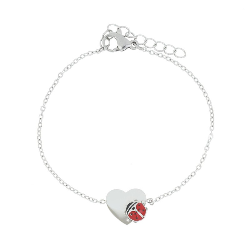 BRACCIALE CM 15+3 CUORE E COCCINELLA MM 10 IN ACCIAIO