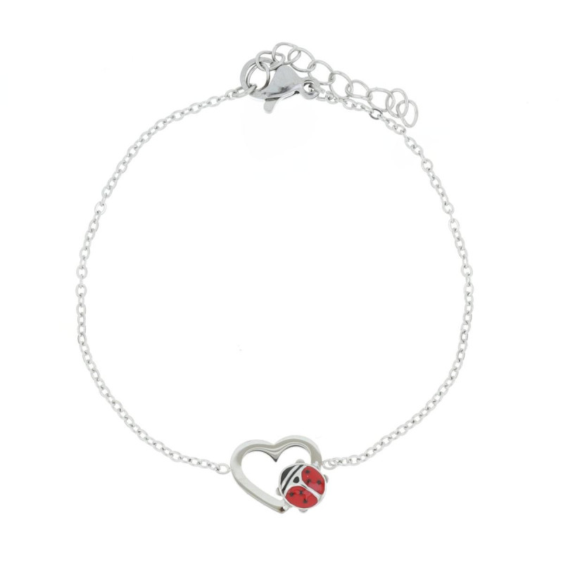 BRACCIALE CM 15+3 CUORE E COCCINELLA MM 9X11 IN ACCIAIO