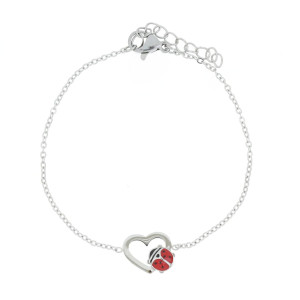 BRACCIALE CM 15+3 CUORE E COCCINELLA MM 9X11 IN ACCIAIO