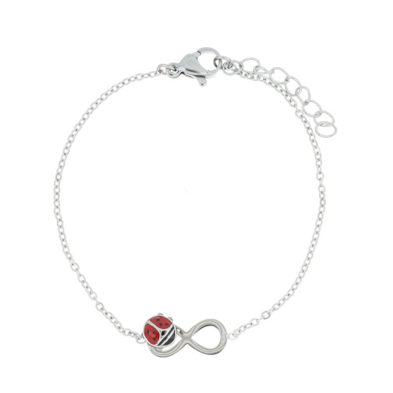 BRACCIALE CM 15+3 INFINITO E COCCINELLA MM 8X14 IN ACCIAIO