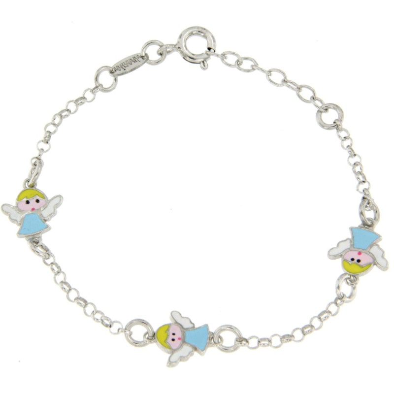 BRACCIALE "BABY" IN ARGENTO 925 CON 3 ANGELI AZZURRI