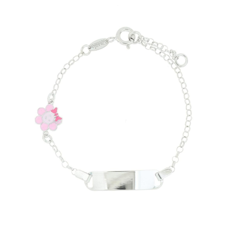 BRACCIALE CM 14+2 BABY CON TARGA MM 23 IN ARGENTO 925 FIORE MM 8