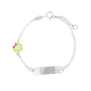 BRACCIALE CM 14+2 BABY CON TARGA MM 23 IN ARGENTO 925 FIORE MM 8