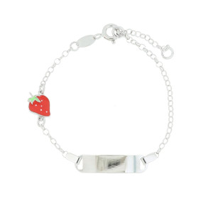 BRACCIALE CM 14+2 BABY TARGA MM 23 IN ARGENTO 925 FRAGOLA MM 10