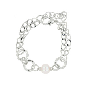 BRACCIALE "GIOIA" RODIATO CON PERLA CM 16+3 IN OTTONE