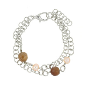 BRACCIALE "GIOIA" RODIATO CON PIETRE E PERLE CM 17+3 IN OTTONE