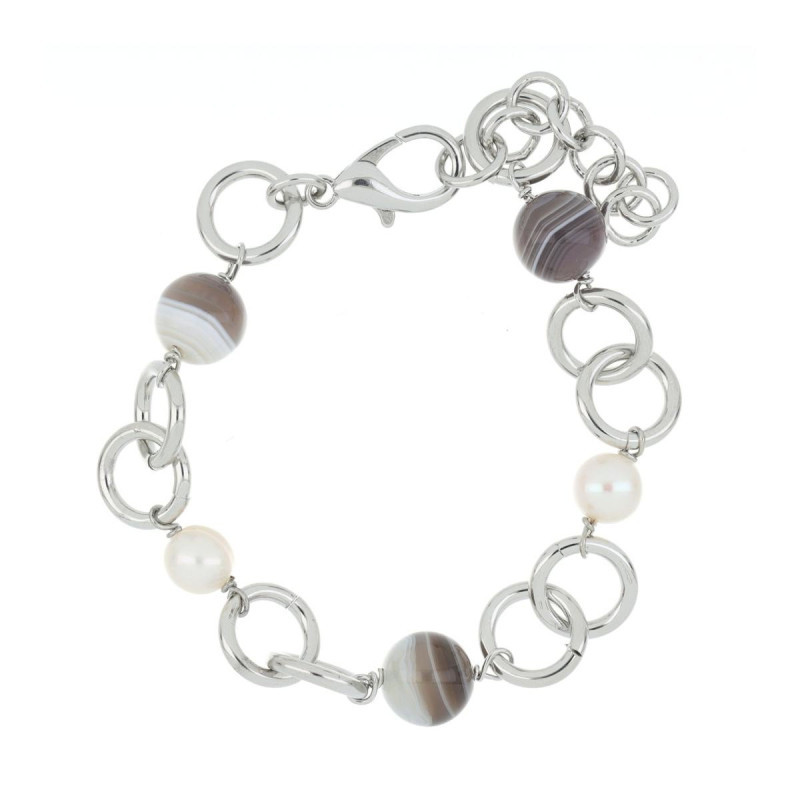 BRACCIALE "GIOIA" RODIATO CON PIETRE E PERLE CM 17+3 IN OTTONE