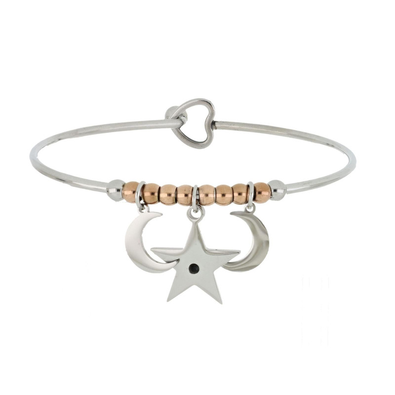 BRACCIALE "PENSIERO" ROSE' CON DOPPIA LUNA E STELLA MM 17