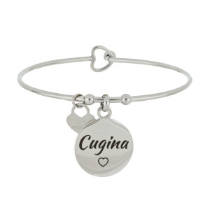 BRACCIALE "PENSIERO" TONDO CON SCRITTA "CUGINA" MM 20 IN ACCIAIO