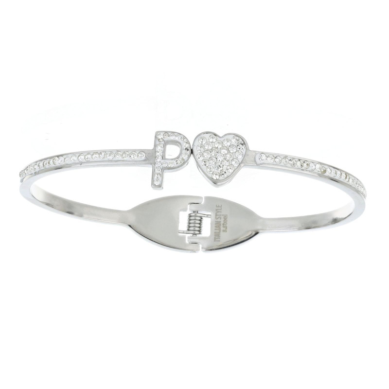 BRACCIALE CON LETTERA P E CUORE MM 10 IN ACCIAIO