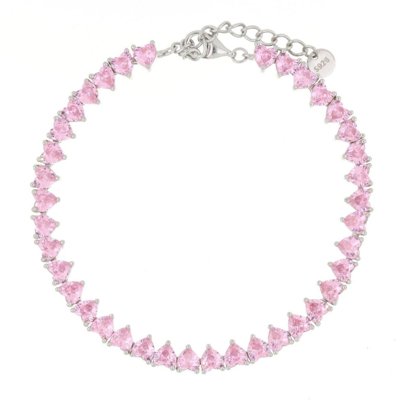 BRACCIALE LUXO CM 17+5 CUORI ROSA MM 5 IN ARGENTO 925