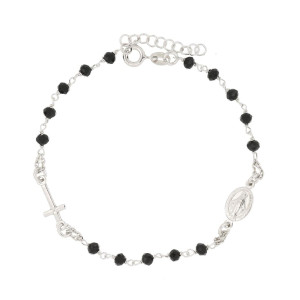 BRACCIALE CM 19+2 ROSARIO MM 3 IN ARGENTO 925 CON CRISTALLO NERO