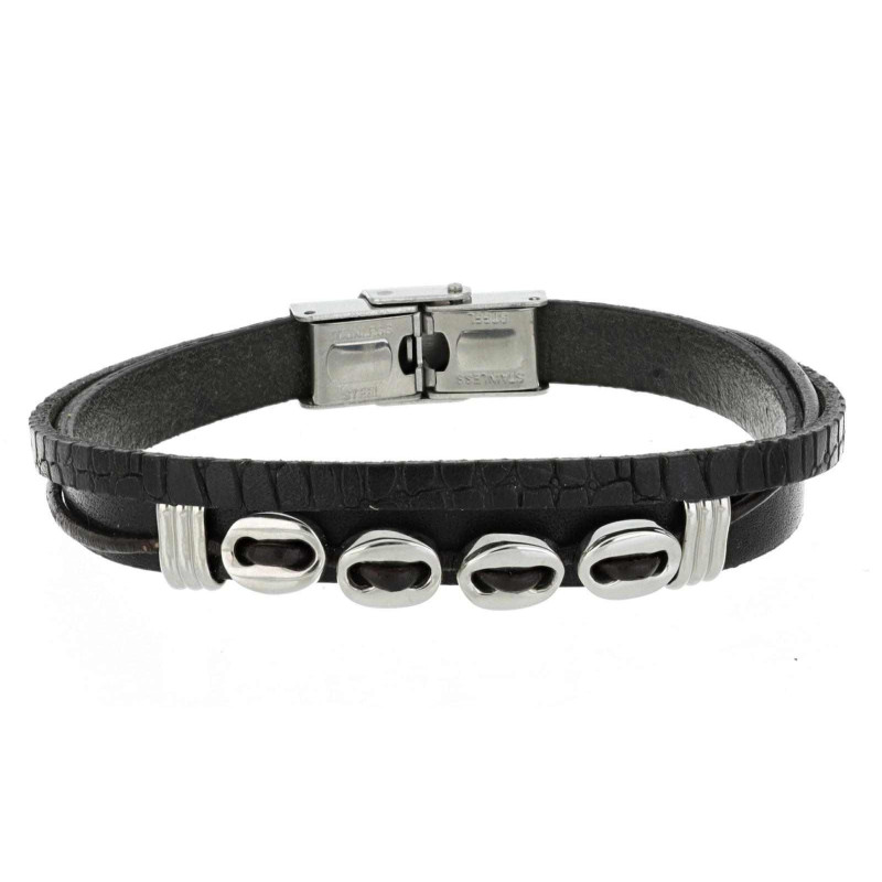 BRACCIALE UOMO CM 21 IN PELLE E ACCIAIO