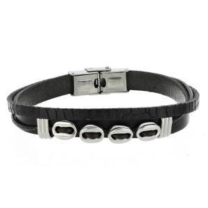 BRACCIALE UOMO CM 21 IN PELLE E ACCIAIO