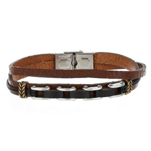 BRACCIALE UOMO CM 21 IN PELLE E ACCIAIO