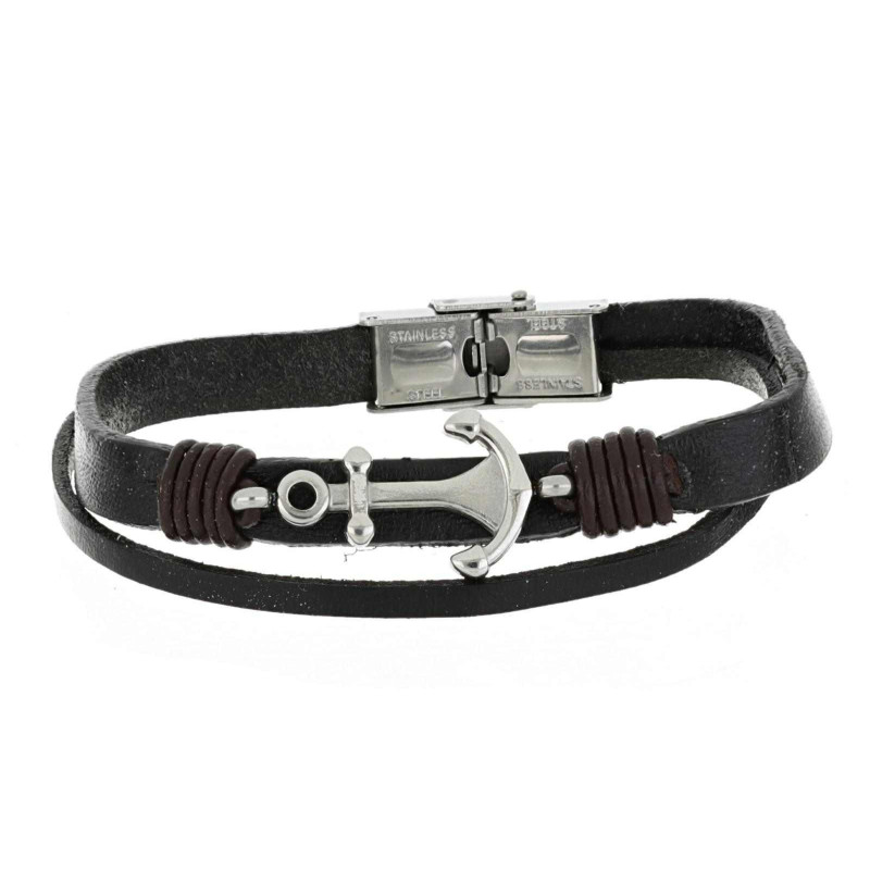 BRACCIALE UOMO CM 21 IN PELLE E ACCIAIO