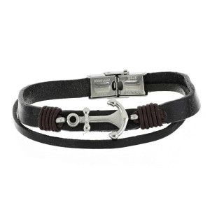 BRACCIALE UOMO CM 21 IN PELLE E ACCIAIO