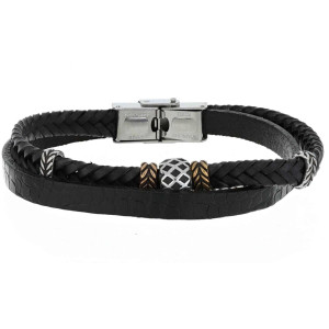 BRACCIALE UOMO CM 21 IN PELLE E ACCIAIO