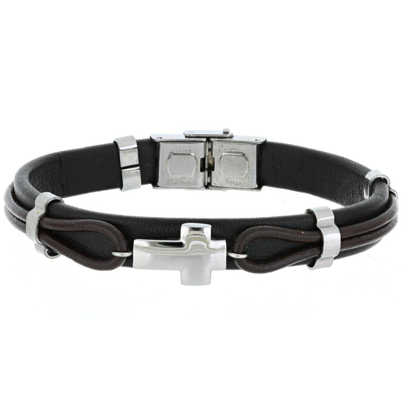 BRACCIALE UOMO CM 22 IN PELLE E ACCIAIO