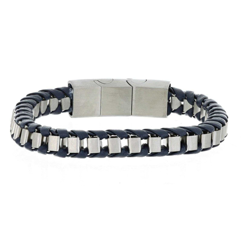 BRACCIALE UOMO CM 22 IN PELLE E ACCIAIO