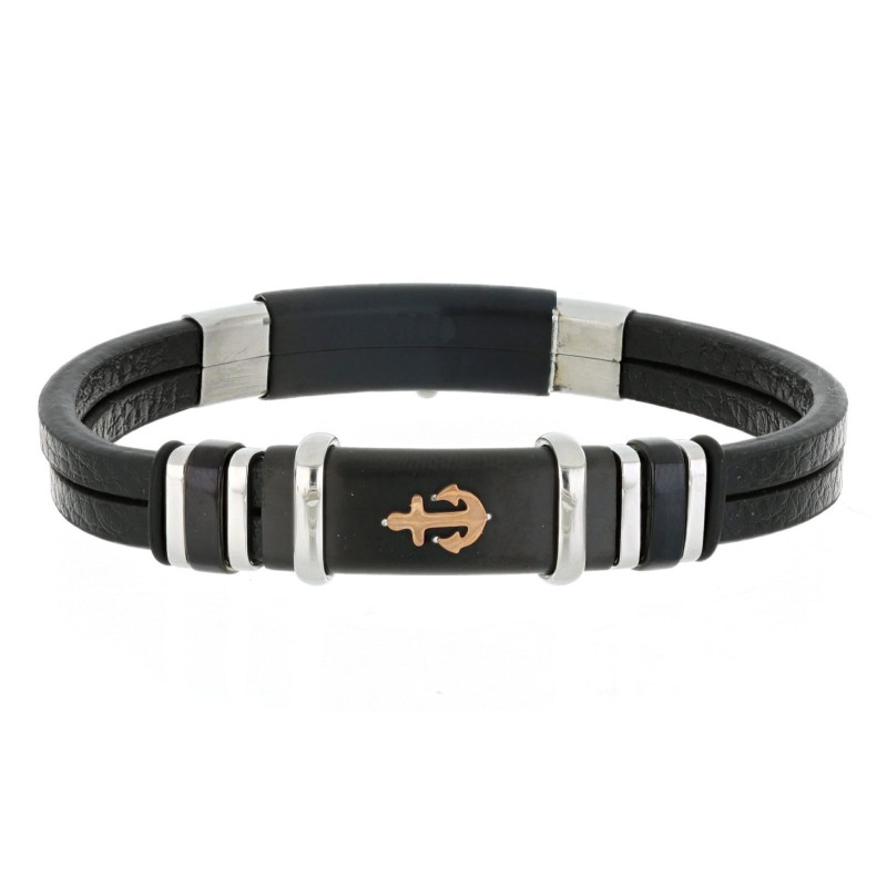 BRACCIALE UOMO CM 21 IN PELLE E ACCIAIO