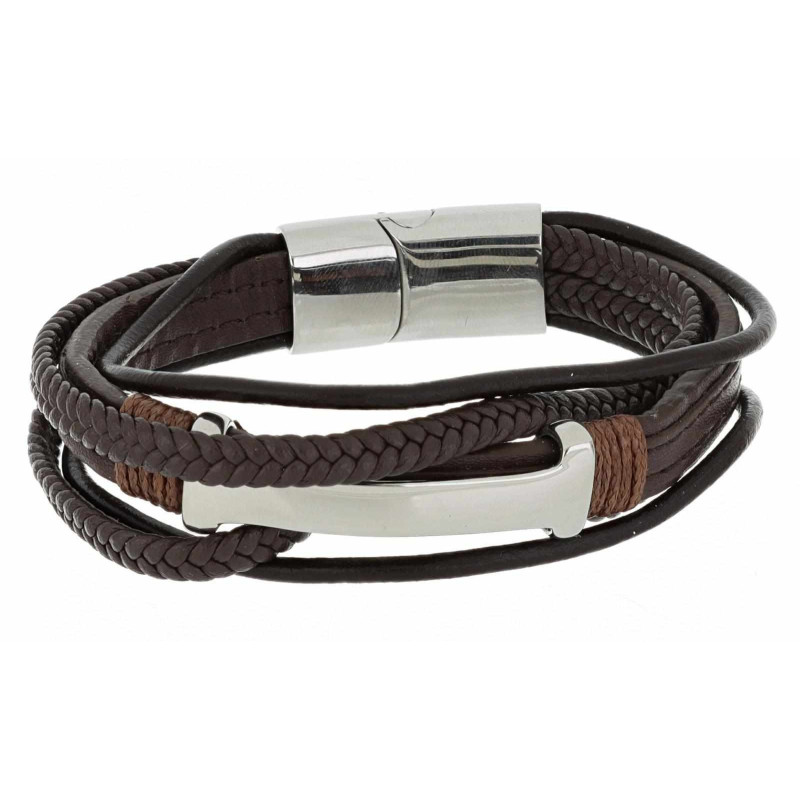 BRACCIALE UOMO CM 20 IN PELLE E ACCIAIO