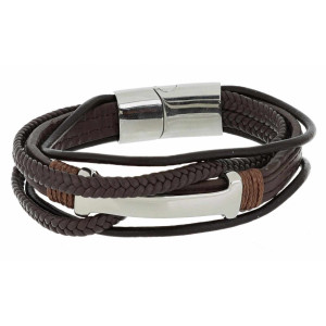 BRACCIALE UOMO CM 20 IN PELLE E ACCIAIO