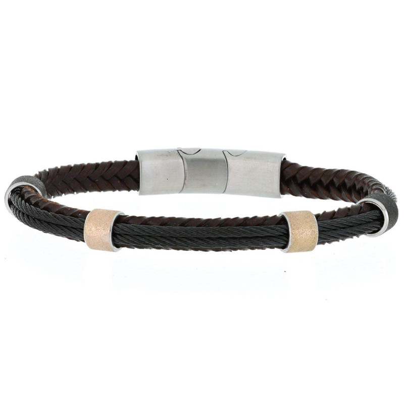 BRACCIALE UOMO CM 20 IN PELLE E ACCIAIO