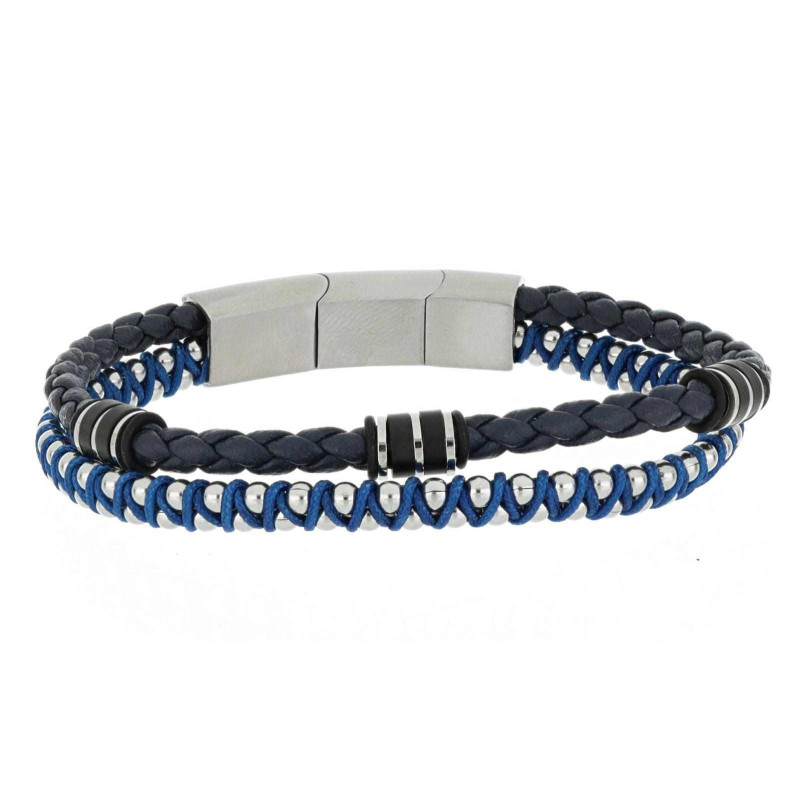 BRACCIALE UOMO CM 20 IN PELLE E ACCIAIO