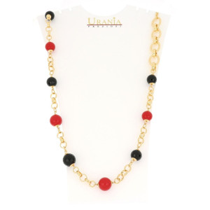 COLLANA "GIOIA" RODIATO CM 86 CON PIETRE ROSSE E NERE IN OTTONE