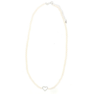 COLLANA CM 41+3 PERLA MM 4 CUORE MM 10 IN ARGENTO 925