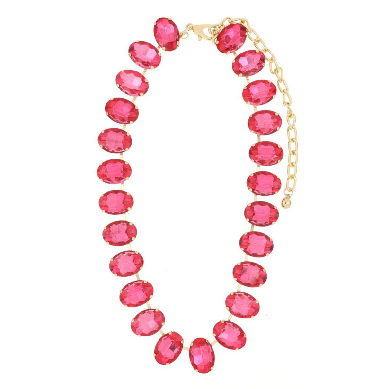 COLLANA GLAMOUR CM 40+12 CON PIETRE FUXIA MM 17 IN OTTONE