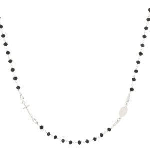 COLLANA CM 47+2 ROSARIO MM 3 IN ARGENTO 925 CON CRISTALLO NERO