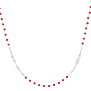 COLLANA CM 50+3 ROSARIO MM 3 IN ARGENTO 925 CON CRISTALLO ROSSO