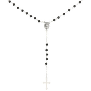 COLLANA CM 50+2 ROSARIO MM 3 IN ARGENTO 925 CRISTALLO NERO