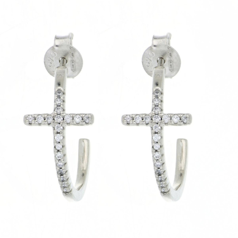 ORECCHINI CERCHIO MM 17 CROCE IN ARGENTO 925