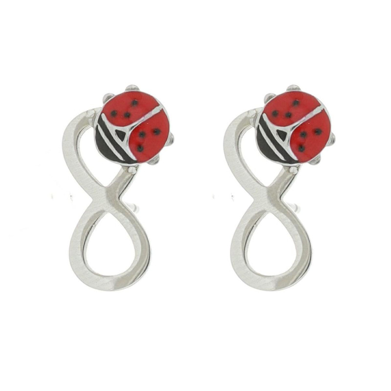 ORECCHINI MM 16X8 PORTAFORTUNA INFINITO E COCCINELLA IN ACCIAIO