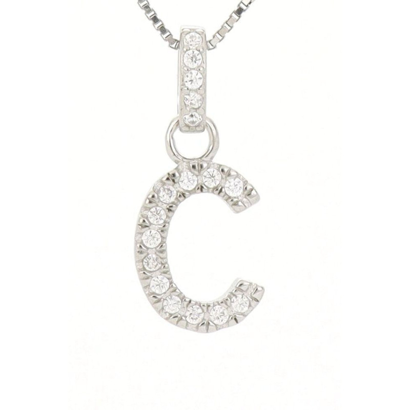 PENDENTE LETTERA C MM 14 IN ARGENTO ZIRCONATO + CATENA