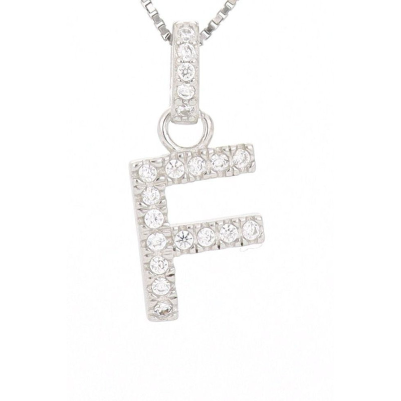 PENDENTE LETTERA F MM 14 IN ARGENTO ZIRCONATO + CATENA