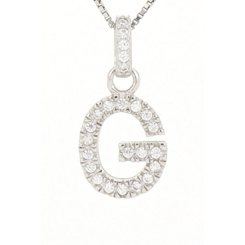 PENDENTE LETTERA G MM 14 IN ARGENTO ZIRCONATO + CATENA