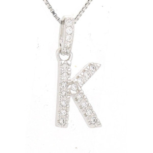 PENDENTE LETTERA K MM 14 IN ARGENTO ZIRCONATO + CATENA