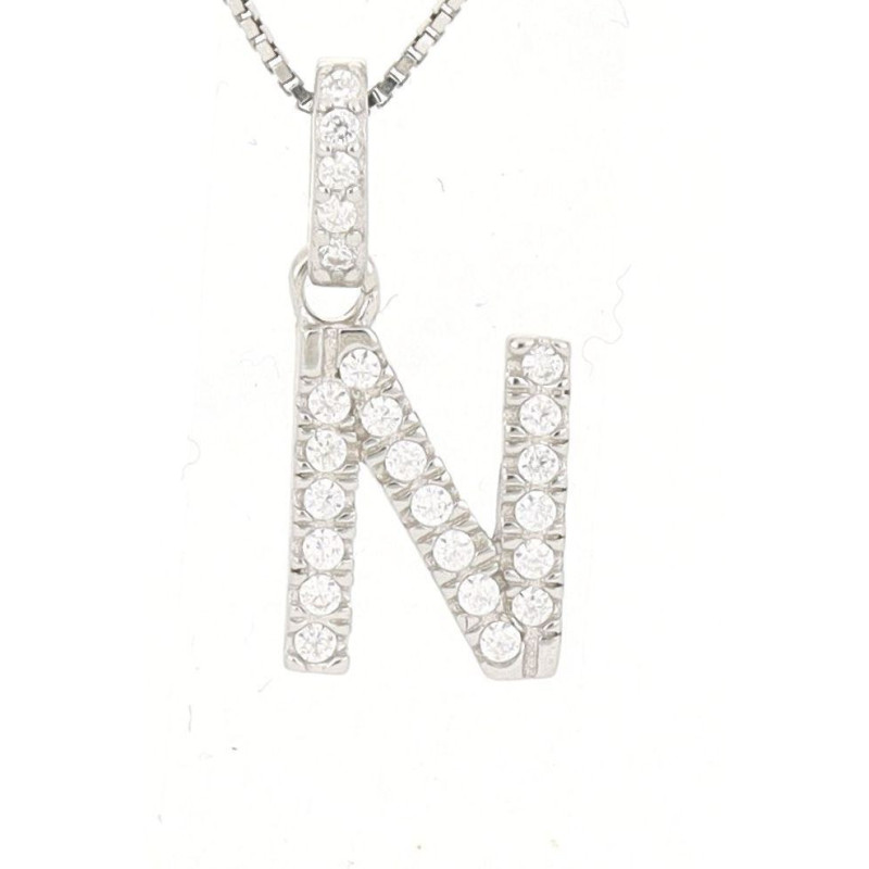 PENDENTE LETTERA N MM 14 IN ARGENTO ZIRCONATO + CATENA