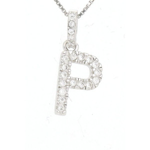 PENDENTE LETTERA P MM 14 IN ARGENTO ZIRCONATO + CATENA