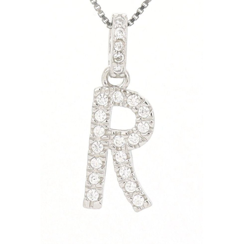 PENDENTE LETTERA R MM 14 IN ARGENTO ZIRCONATO + CATENA