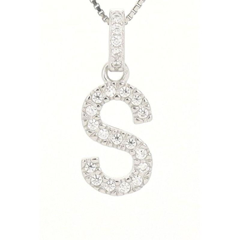 PENDENTE LETTERA S MM 14 IN ARGENTO ZIRCONATO + CATENA