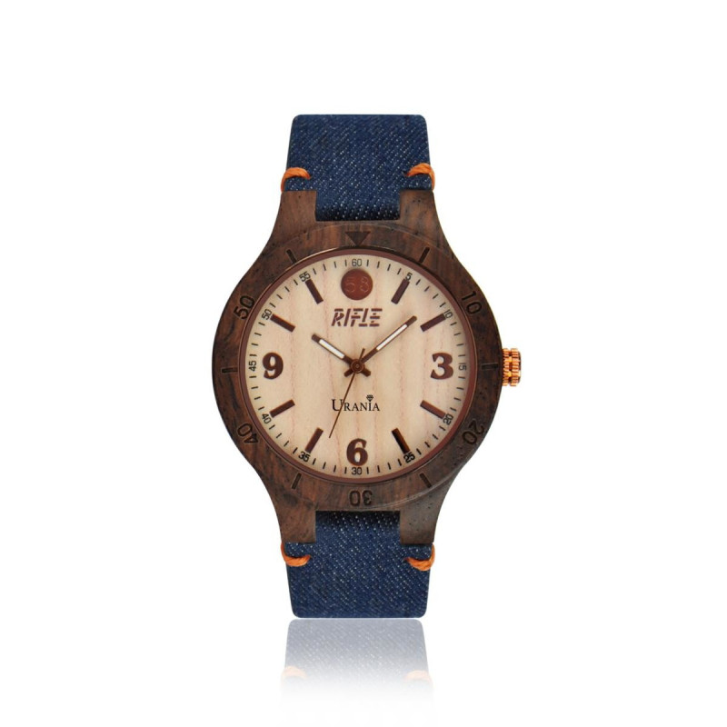 OROLOGIO UOMO IN LEGNO CON CASSA ACERO SCURO BRACCIA DENIM